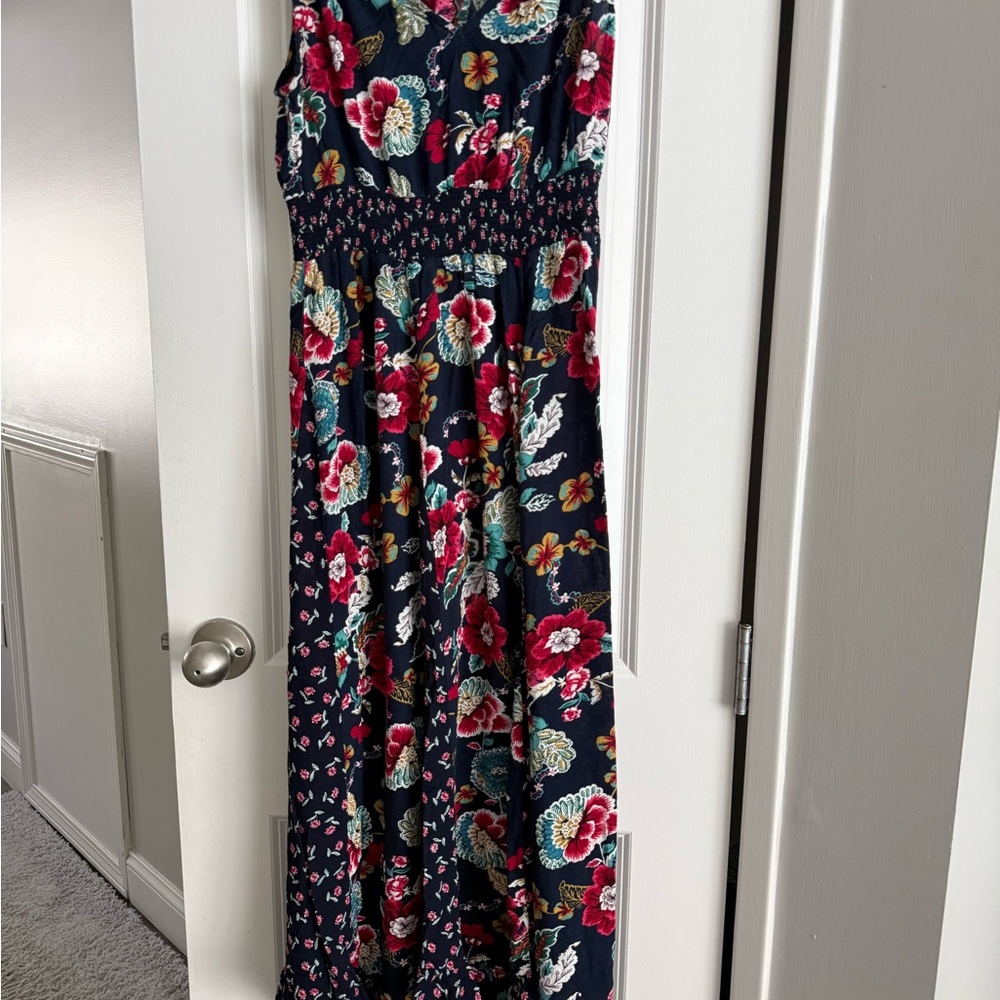 Bila Vibrant Floral Dress with Red and Green Boho Cottagecore Whimsical